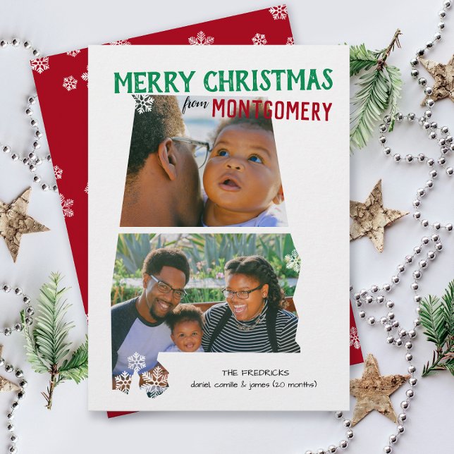 Frohe Weihnachten aus Alabama Zwei Foto Karte (From Alabama with love two photo Christmas holiday card and moving announcement )