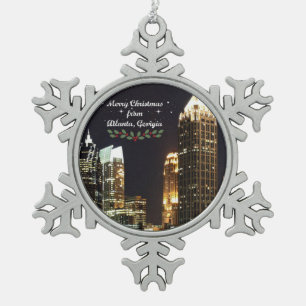 Frohe Weihnachten aus Atlanta, Georgien Schneeflocken Zinn-Ornament