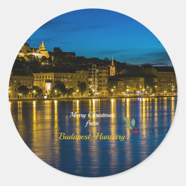 Frohe Weihnachten aus Budapest, Ungarn Runder Aufkleber (Vorderseite)