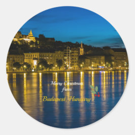 Frohe Weihnachten aus Budapest, Ungarn Runder Aufkleber