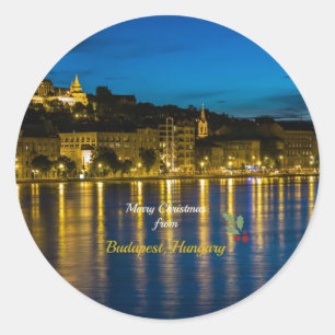 Frohe Weihnachten aus Budapest, Ungarn Runder Aufkleber