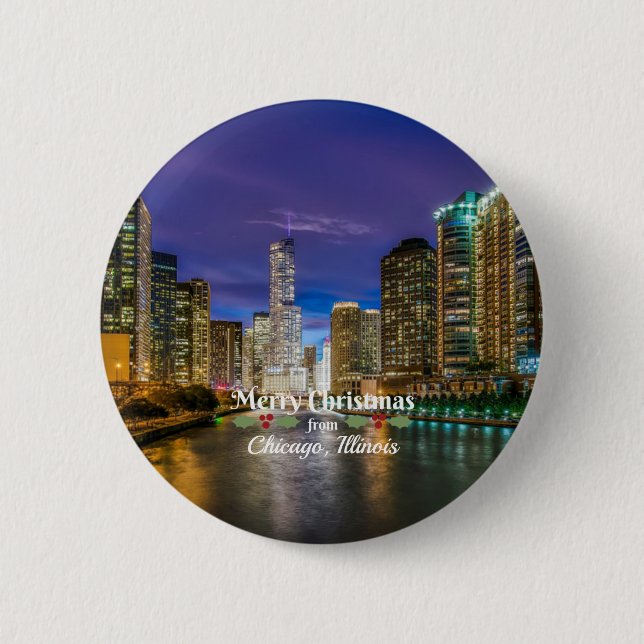 Frohe Weihnachten aus Chicago, IL Button (Vorderseite)