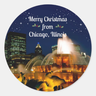Frohe Weihnachten aus Chicago, Illinois Runder Aufkleber