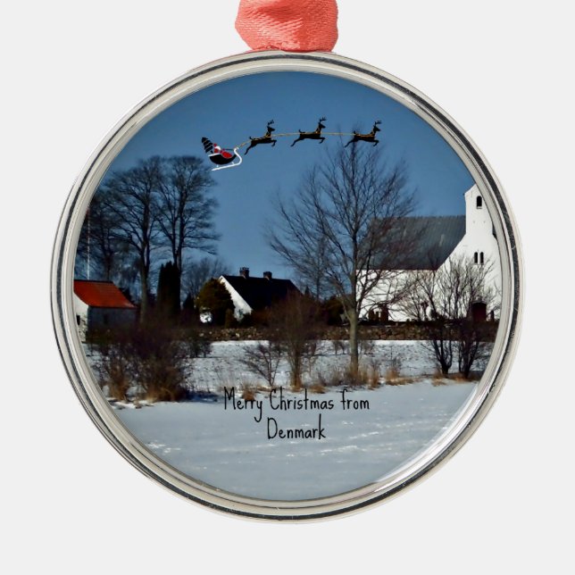 Frohe Weihnachten aus Dänemark Silbernes Ornament (Vorne)