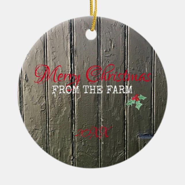 Frohe Weihnachten aus dem landwirtschaftlichen Fot Keramik Ornament (Vorne)