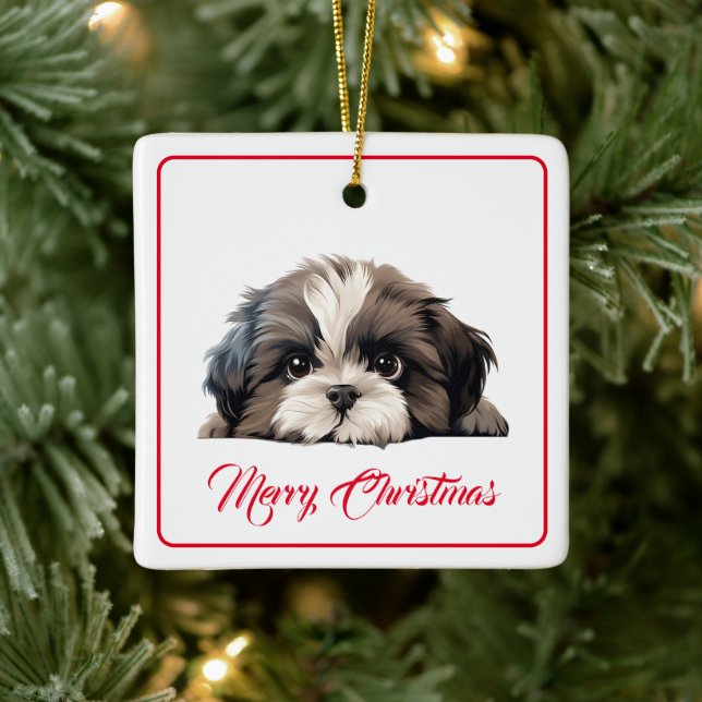 Frohe Weihnachten aus der Hunde Keramik Ornament (Baum)