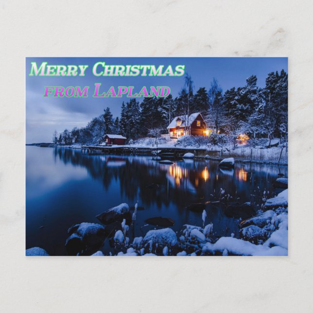 Frohe Weihnachten aus der Lapplandpostkarte (Vorderseite)