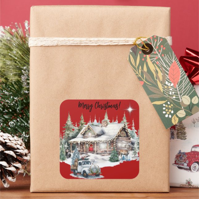 Frohe Weihnachten aus der Weihnachtskarte der Cabi Quadratischer Aufkleber (Feiertag)