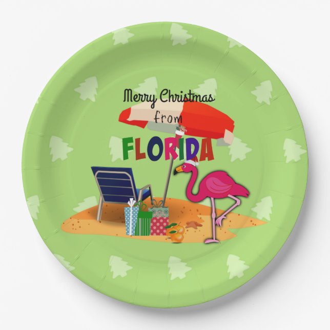 Frohe Weihnachten aus Florida, bunt Pappteller (Vorderseite)