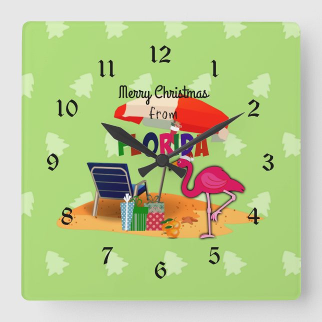 Frohe Weihnachten aus Florida, bunt Quadratische Wanduhr (Vorderseite)