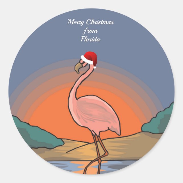 Frohe Weihnachten aus Florida, Flamingo, Runder Aufkleber (Vorderseite)