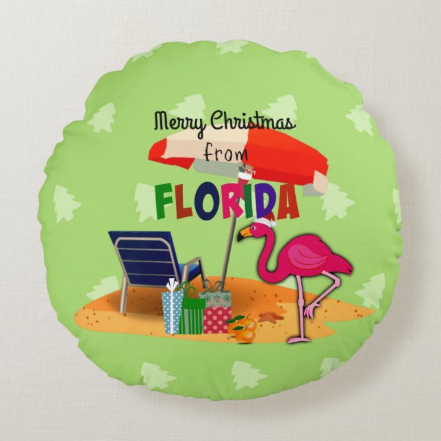 Frohe Weihnachten aus Florida Rundes Kissen (Vorderseite)