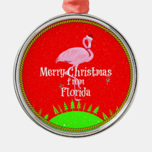 Frohe Weihnachten aus Florida und Santa Flamingo Ornament Aus Metall