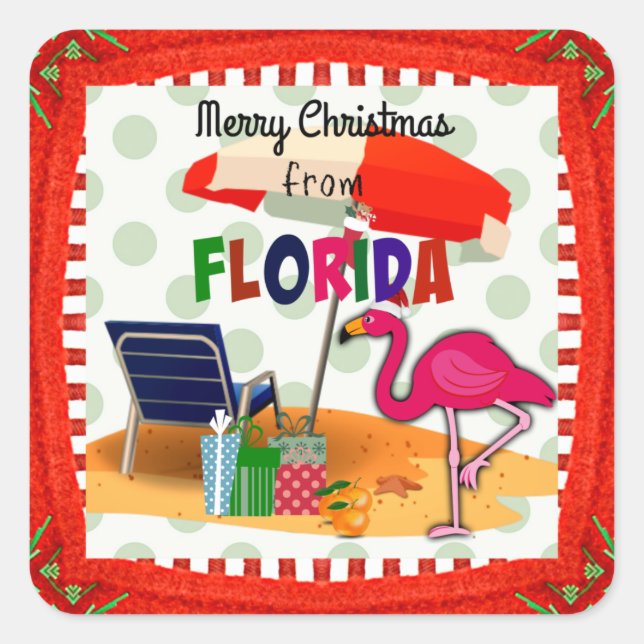 Frohe Weihnachten aus Florida - verzaubernd! Quadratischer Aufkleber (Vorderseite)