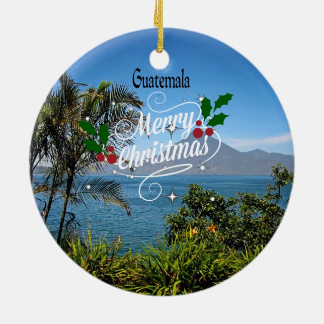 Frohe Weihnachten aus Guatemala Keramik Ornament (Hinten)