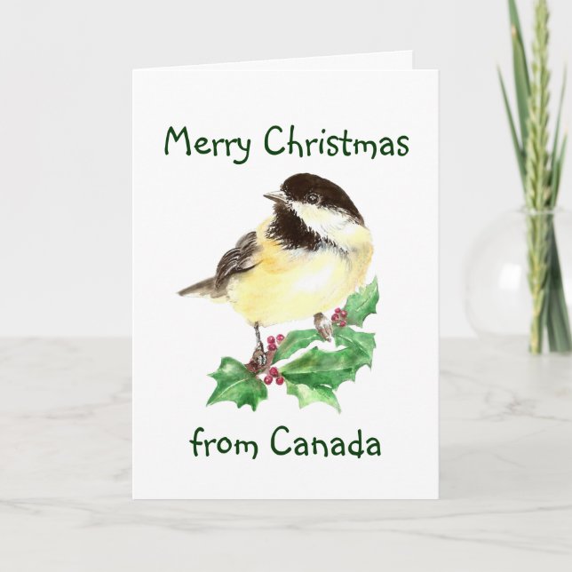 Frohe Weihnachten aus Kanada, Chickadee Bird (Vorderseite)
