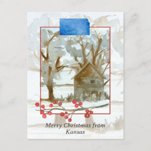 Frohe Weihnachten aus Kansas Winter Cabin Landscha Postkarte