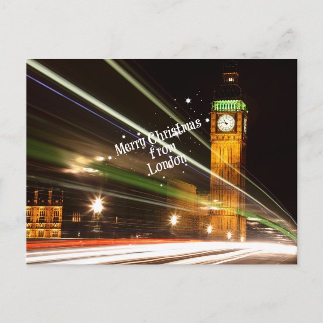 "Frohe Weihnachten aus London" mit Big Ben Postkarte (Vorderseite)