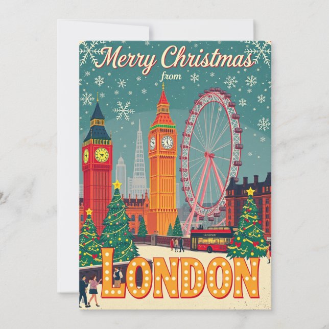 Frohe Weihnachten aus London Vintag Retro (Vorderseite)