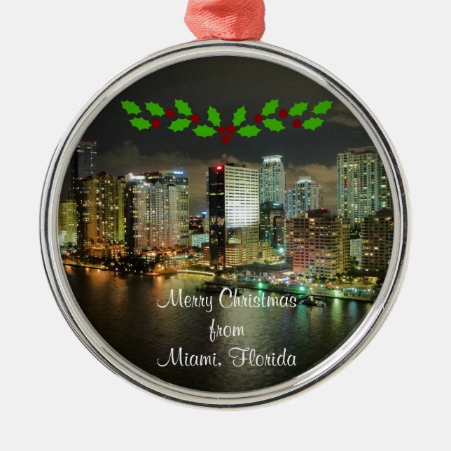 Frohe Weihnachten aus Miami, Florida Metal Ornamen Ornament Aus Metall (Vorne)