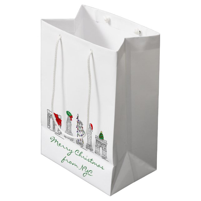 Frohe Weihnachten aus New York City Holiday Mittlere Geschenktüte (Vorderseite Schrägansicht)