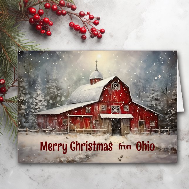 Frohe Weihnachten aus Ohio Winter Barn Card (Von Creator hochgeladen)