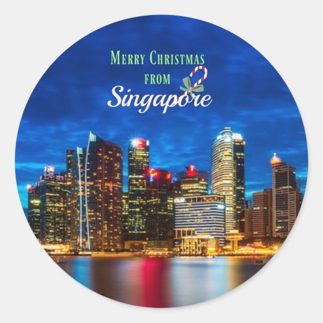Frohe Weihnachten aus Singapur Runder Aufkleber (Vorderseite)
