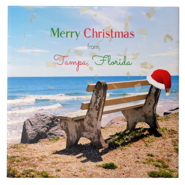Frohe Weihnachten aus Tampa, Florida Fliese (Vorderseite)