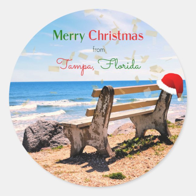 Frohe Weihnachten aus Tampa, Florida Runder Aufkleber (Vorderseite)