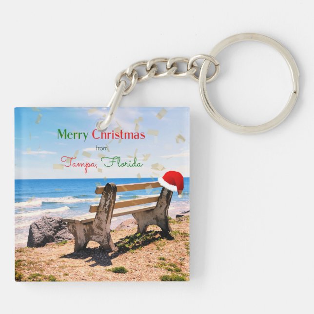 Frohe Weihnachten aus Tampa, Florida Schlüsselanhänger (Rückseite)