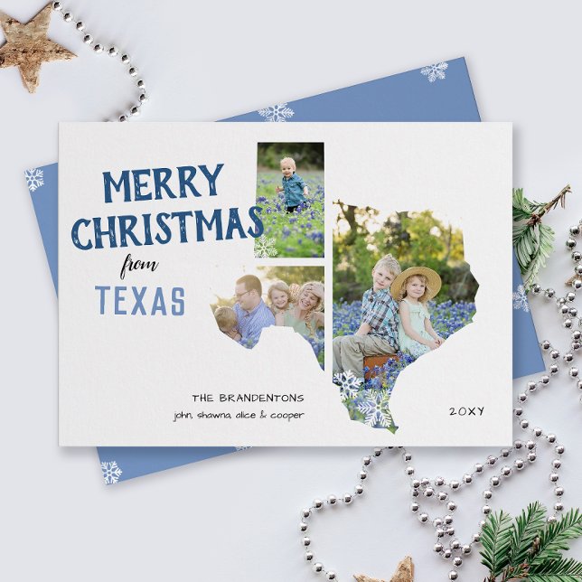 Frohe Weihnachten aus Texas Drei Foto Karte (From the state of Texas with love three photo Christmas holiday card and moving announcement)