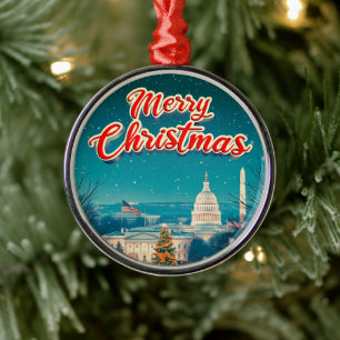Frohe Weihnachten aus Washington Vintag Retro Ornament Aus Metall