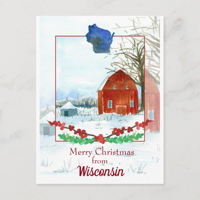 Frohe Weihnachten aus Wisconsin Winterschnee Postkarte (Vorderseite)