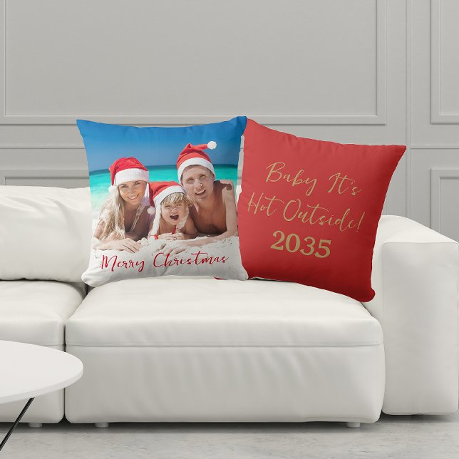 Frohe Weihnachten Australian Family Foto Red Kissen (Front And Back)