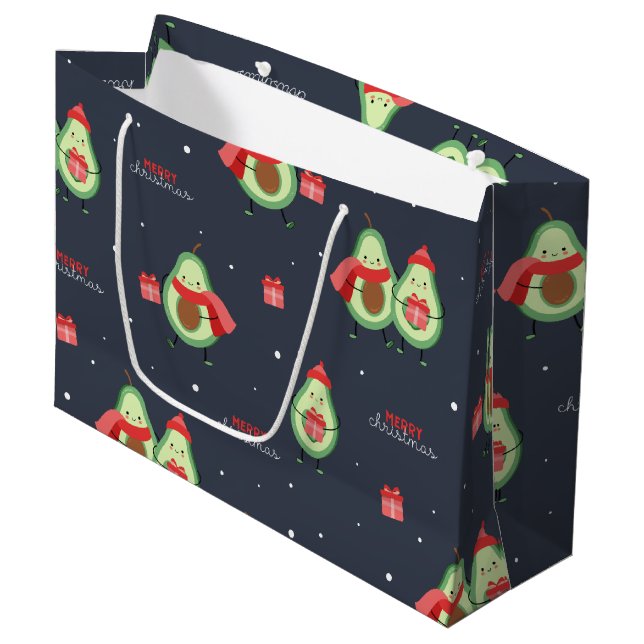 Frohe Weihnachten Avocado Große Geschenktüte (Vorderseite Schrägansicht)