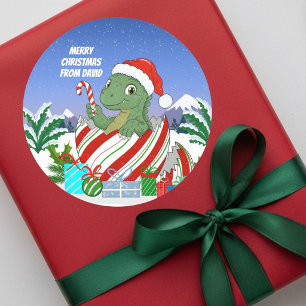Frohe Weihnachten Baby Dinosaurier Runder Aufkleber