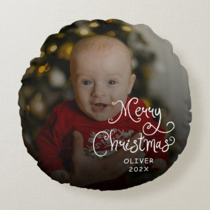 Frohe Weihnachten Baby Foto Rundes Kissen