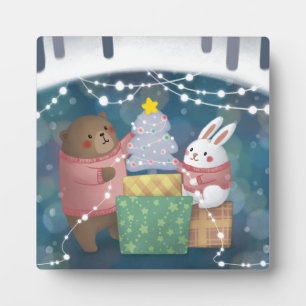 Frohe Weihnachten: Bär & Bunny Fotoplatte