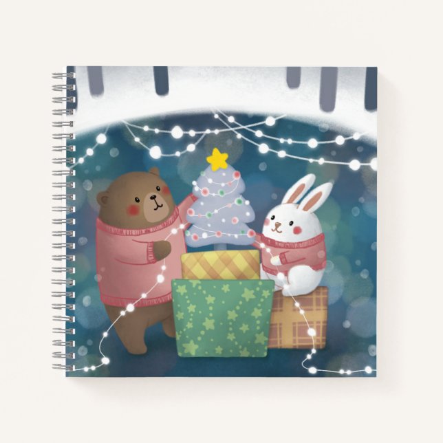 Frohe Weihnachten: Bär & Bunny Notizbuch (Vorderseite)