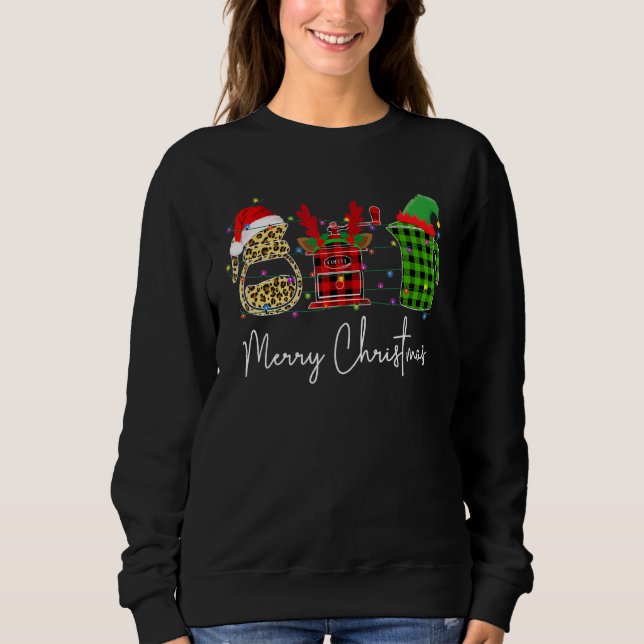 Frohe Weihnachten Barista Santa Leopard Kariert Re Sweatshirt (Vorderseite)