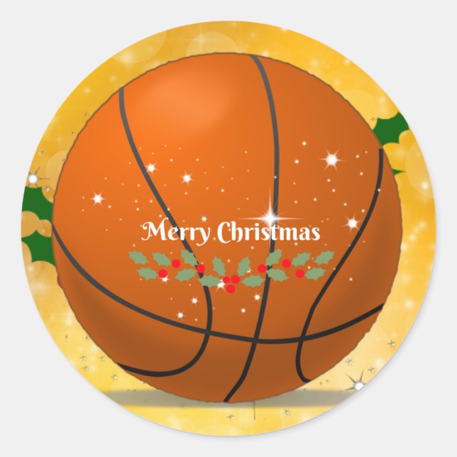 Frohe Weihnachten, Basketball Weihnachten Design Runder Aufkleber (Vorderseite)