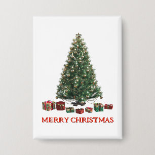 Frohe Weihnachten. Baum (Design 1) mit Geschenken Button