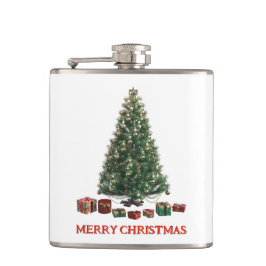 Frohe Weihnachten. Baum (Design 1) mit Geschenken Flachmann