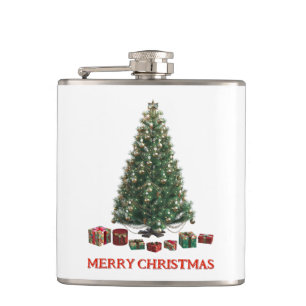 Frohe Weihnachten. Baum (Design 1) mit Geschenken Flachmann