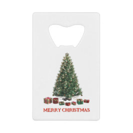 Frohe Weihnachten. Baum (Design 1) mit Geschenken Geldbeutel Flaschenöffner