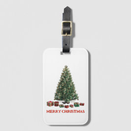 Frohe Weihnachten. Baum (Design 1) mit Geschenken Gepäckanhänger