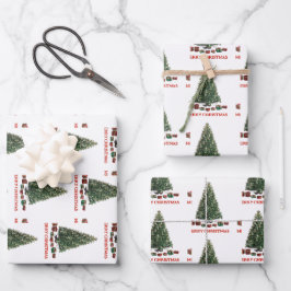 Frohe Weihnachten. Baum (Design 1) mit Geschenken Geschenkpapier Set