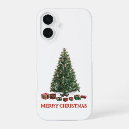 Frohe Weihnachten. Baum (Design 1) mit Geschenken iPhone 16 Hülle