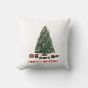 Frohe Weihnachten. Baum (Design 1) mit Geschenken Kissen