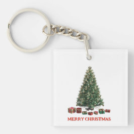 Frohe Weihnachten. Baum (Design 1) mit Geschenken Schlüsselanhänger